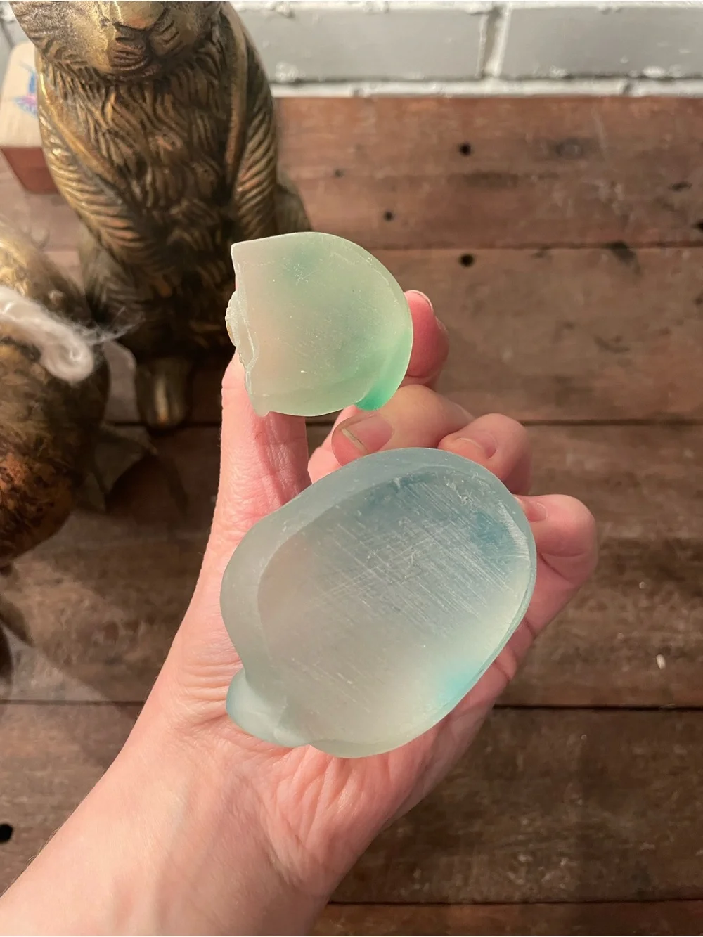 2-Piece Maneki-neko, or Japanese lucky cats resin frosted glass
